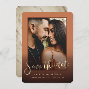 Save The Date Terracotta Gold Script & Marble Photo Overlay
