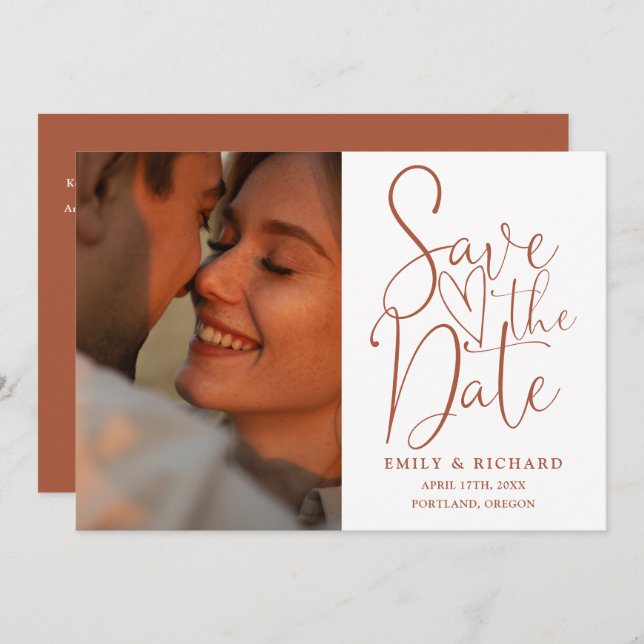 Save The Date Terracotta Mariage 2 Photo QR Code Élégant Script (Devant / Derrière)