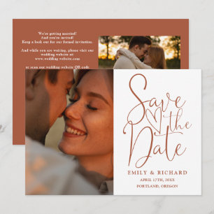 Save The Date Terracotta Mariage 2 Photo QR Code Élégant Script