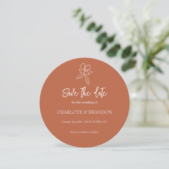 Save The Date Terracotta Mariage Floral Minimal Enregistrer La D (Debout devant)