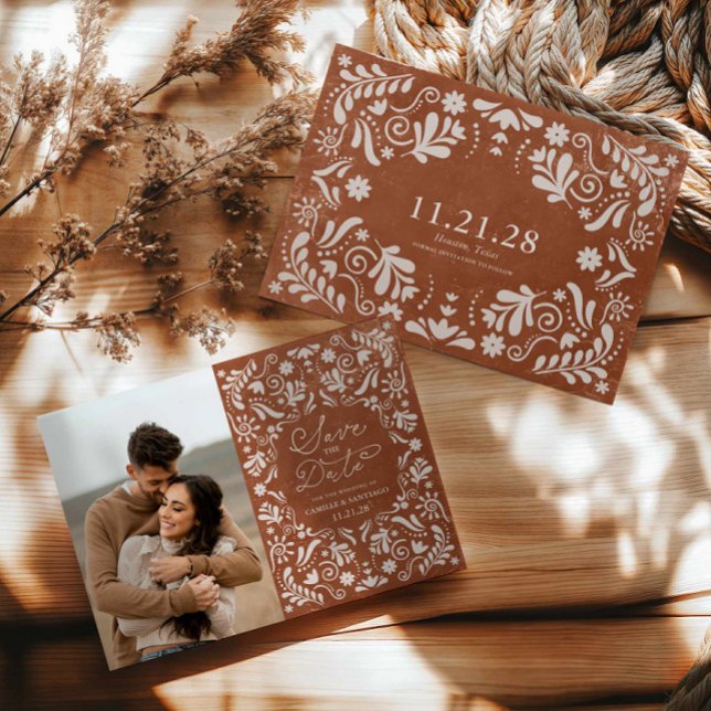 Save The Date Terracotta Mariage mexicain Photo Enregistrer la d (Terracotta Mexican Photo Save the Date card)