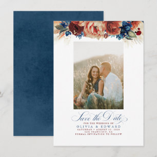 Save The Date Terracotta Marine Bleu Floral Économisez La Date P
