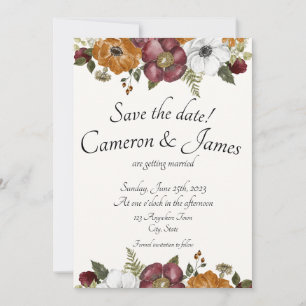 Save The Date Terracotta & Maroon Boho Fleur sauvage Jardin Mari
