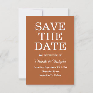 Save The Date Terracotta moderne Brunt Orange Mariage de automne