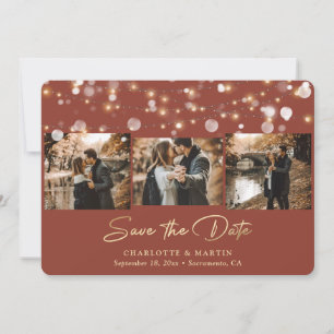 Save The Date Terracotta moderne et Gold 3 Photo Enregistrer la 