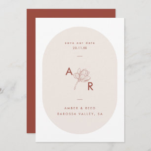Save The Date Terracotta Moderne Floral Monogramme Double Arche