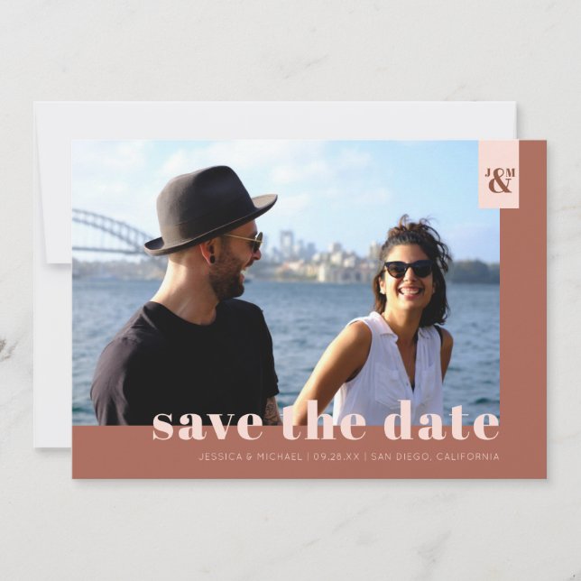 Save The Date Terracotta Moderne Monogramme Simple Mariage Photo (Devant)