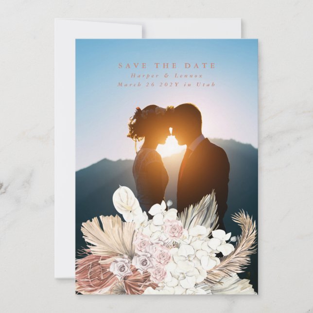 Save The Date Terracotta Pampas Grand Désert Corail Tropical (Devant)