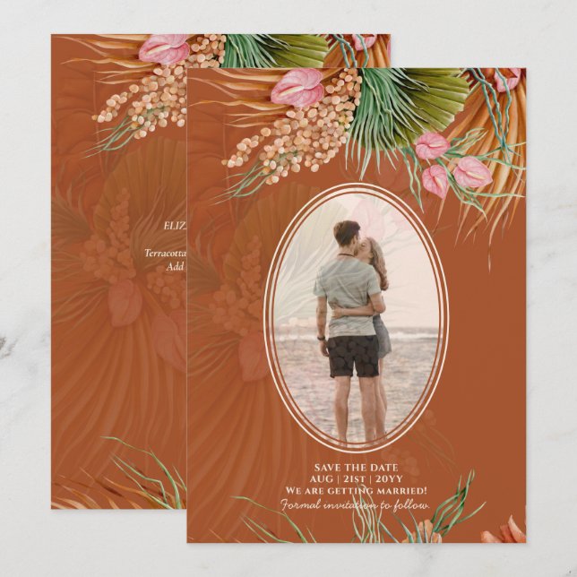 Save The Date Terracotta Pampas Mariage PHOTO Grass Enregistrer  (Devant / Derrière)