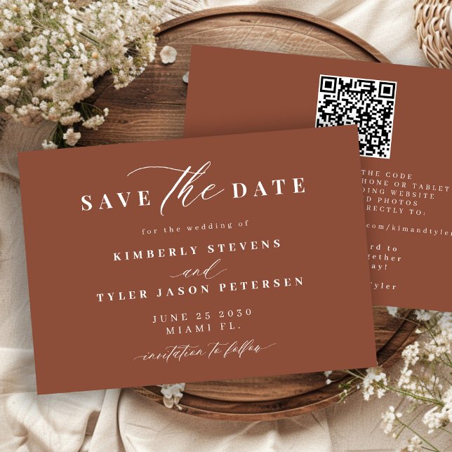 Save The Date Terracotta QR code simple elegant wedding  (Créateur téléchargé)