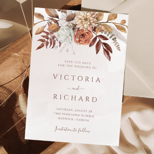 Save The Date Terracotta Rouille Fleurs Bohème Mariage Automnal