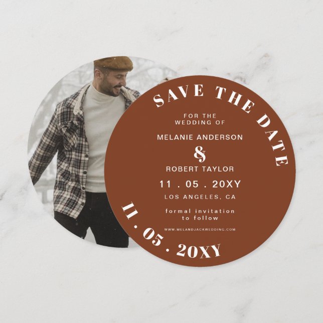 Save The Date Terracotta Rustic Burning Orange Boho Photo Enregi (Devant / Derrière)