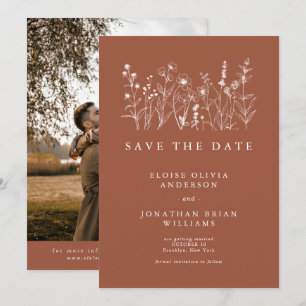 Save The Date Terracotta Rustic Floral Fall Fleur sauvage Photo