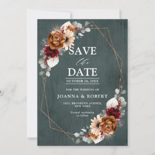 Save The Date Terracotta Sage Bourgogne Floral Mariage géométriq