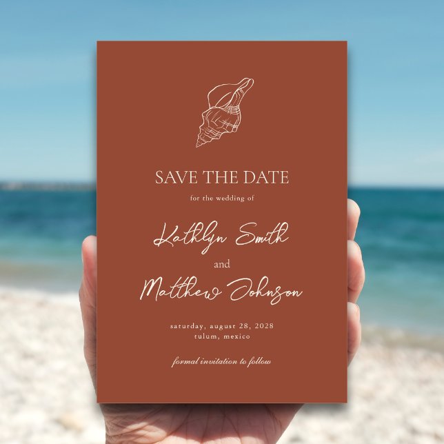 Save The Date Terracotta Shell Beach Océan Destination Mariage (Créateur téléchargé)