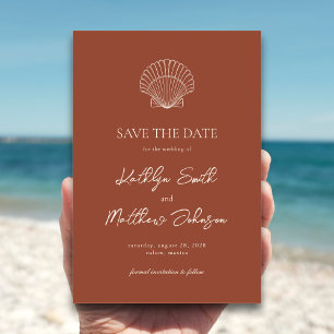 Save The Date Terracotta Shell Beach Océan Destination Mariage