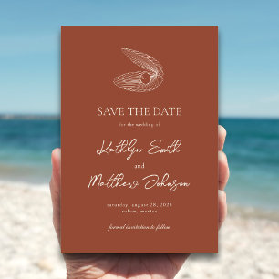 Save The Date Terracotta Shell Beach Océan Destination Mariage