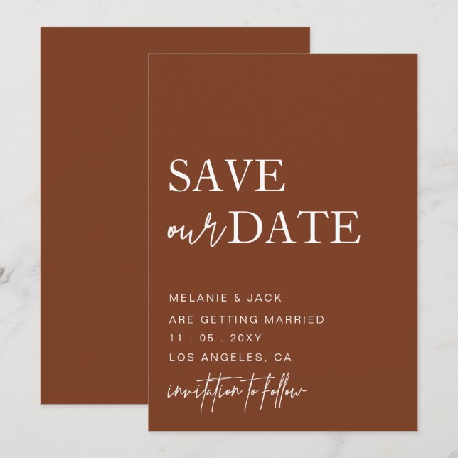 Save The Date Terracotta Simple Calligraphie Enregistrer La Date (Devant / Derrière)