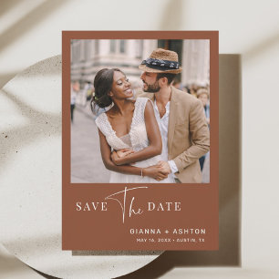 Save The Date Terracotta Simple moderne Script Mariage Photo