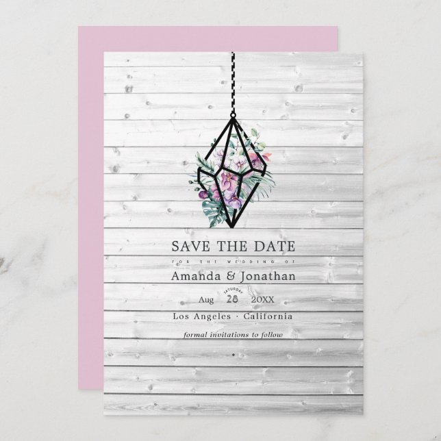 Save The Date Terrarium de mariage de jardin floral pastel rusti (Devant / Derrière)