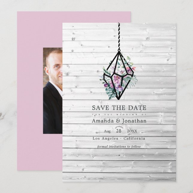 Save The Date Terrarium Floral Pastel Rustique Mariage de Jardin (Devant / Derrière)