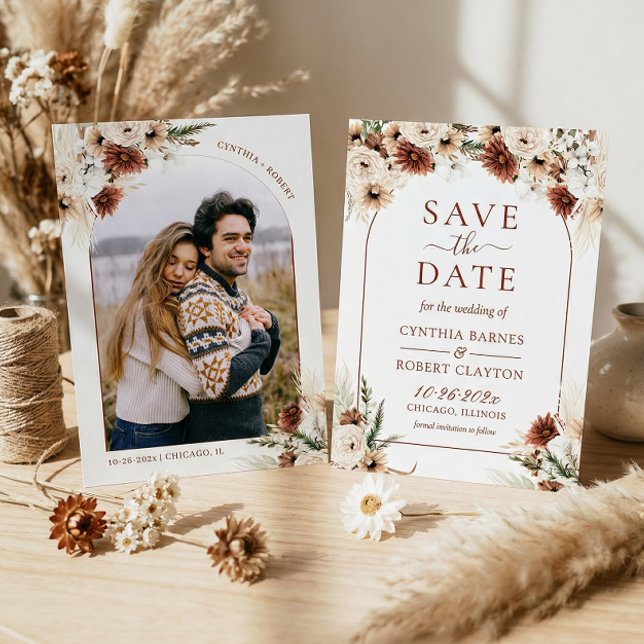 Save The Date Terre Boho Pampas Grass Floral Arche Photo (Créateur téléchargé)