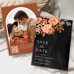 Save The Date Terre Cuite Florale Élégante Photo de Mariage Noir