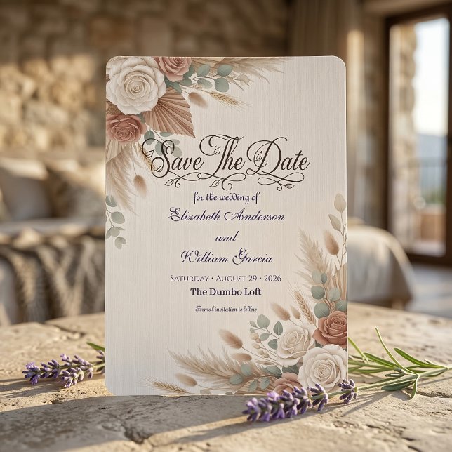 Save The Date Terre cuite Rose Rustique Romantique Bohème (Créateur téléchargé)