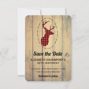 Save The Date Tête de cerf - Red Plaid Rustic Enregistrer la dat