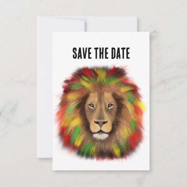 Save The Date Tête de lion Rasta rouge jaune vert dessin Jamaïqu (Devant)
