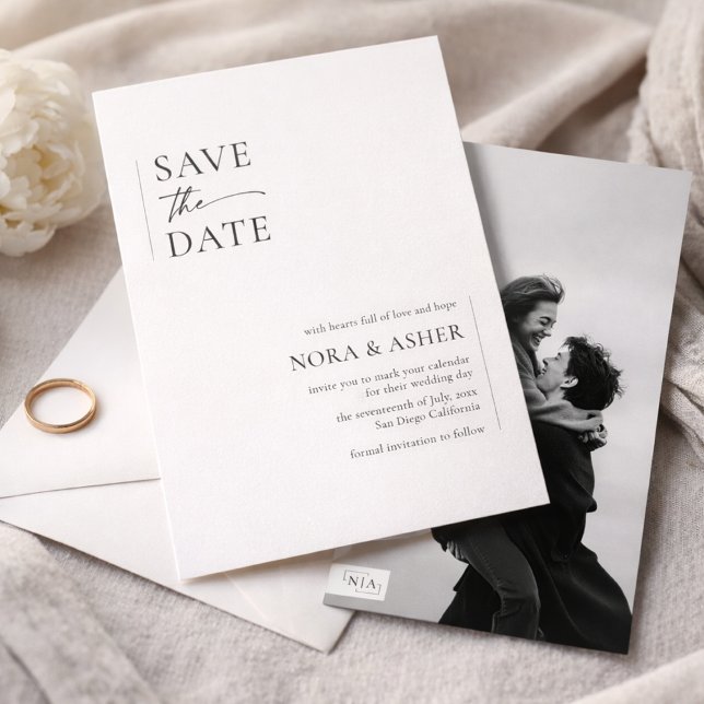 Save The Date Texte et Photo Élégants Simples | Mariage Monogram (Créateur téléchargé)
