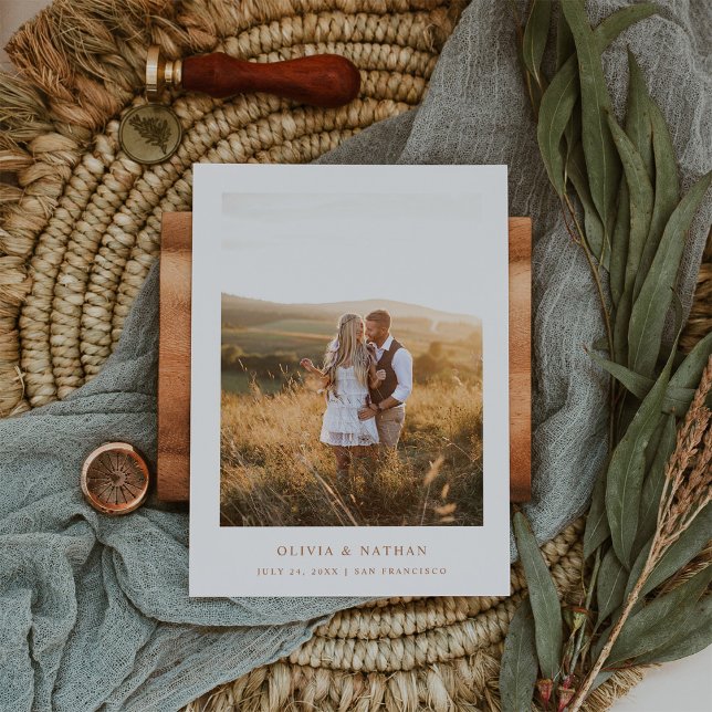 Save The Date Texte et photo en terre cuite simple et élégant |  (Créateur téléchargé)