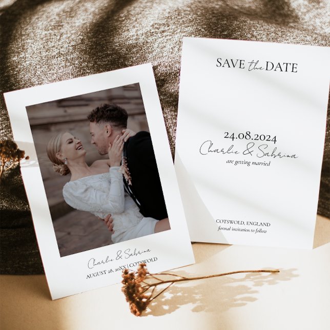 Save The Date Texte minimal et mariage photo Enregistrer la date (Créateur téléchargé)