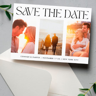 Save The Date TEXTE MODERNE FUNKY | Trois photos multiples