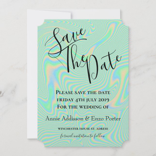 Save The Date Texture holographique verte Liquide Faux (Devant)
