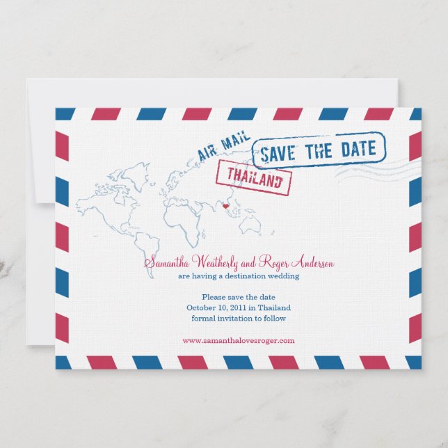 Save The Date Thailand Air Mail Wedding Enregistrer La Date (Devant)