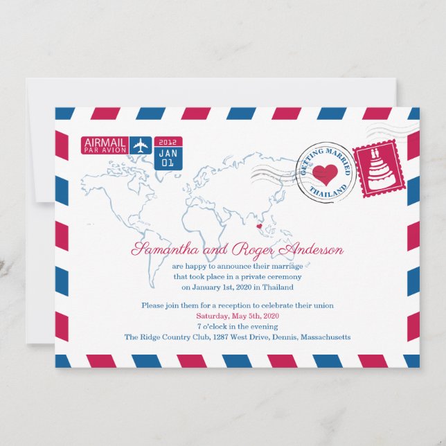 Save The Date Thailande Air Mail Enregistrez la Date (Devant)