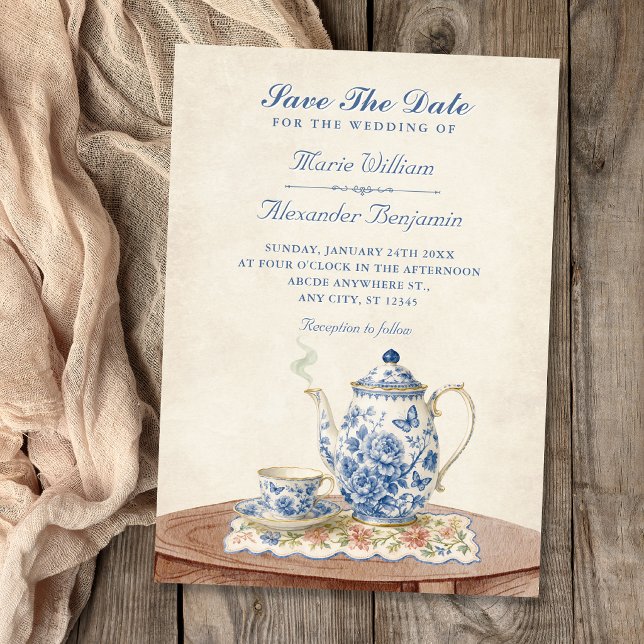 Save The Date Théière vintage mariage (Créateur téléchargé)