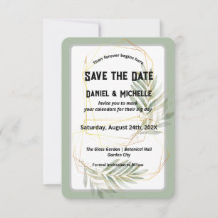 Save The Date Thème botanique de mariage noir or moderne arqué
