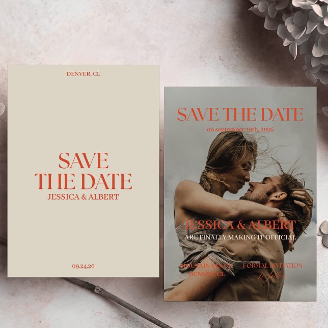 Save The Date Thème de magazine gras mariage rétro orange brûlé (Créateur téléchargé)