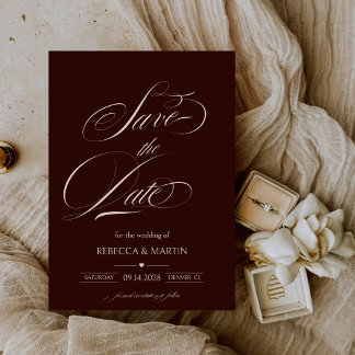 Save The Date Thème de mariage calligraphié Burgundy Old Money
