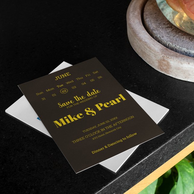 Save The Date Thème de Mariage doré noir riche (Make a best theme wedding like this rich golden and black theme wedding cards.)