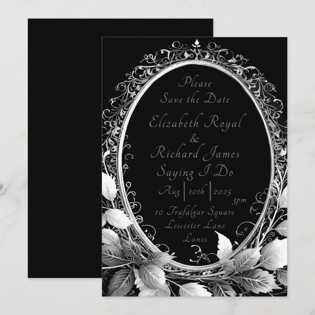 Save The Date Thème de mariage noir et or luxueux Élégant (Devant / Derrière)