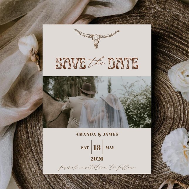 Save The Date Thème de mariage photo occidental boho moderne (Créateur téléchargé)