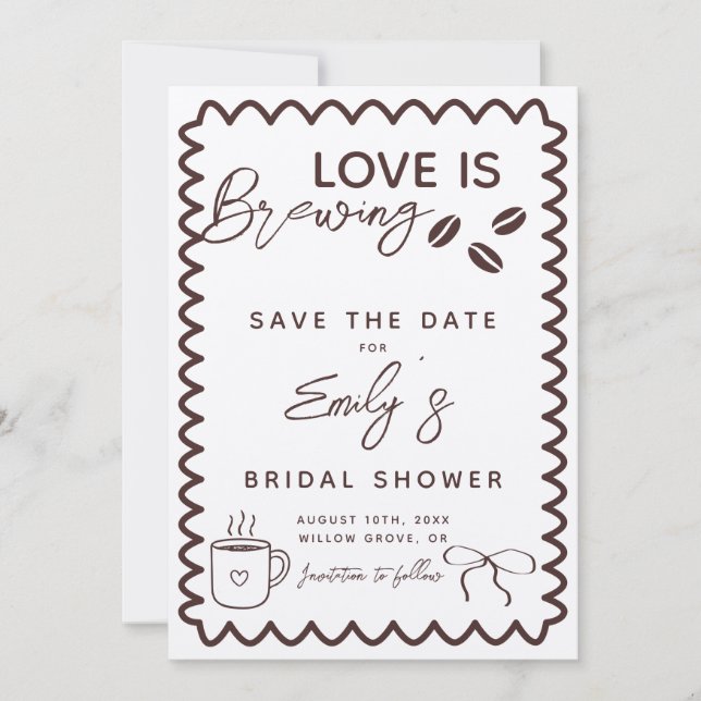Save The Date Thème de mariage sur le café "L'amour est en train (Devant)