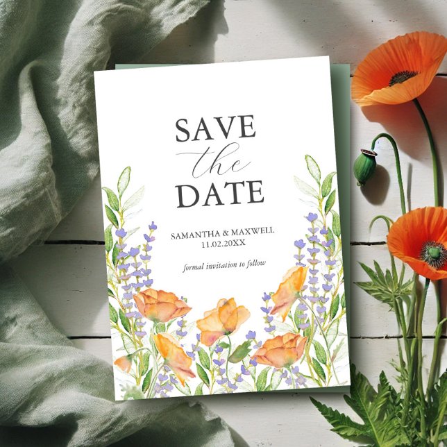 Save The Date Thème de mariage Wildflower Enregistrer l'invitati (Wildflowers wedding theme floral watercolor art by Victoria Grigaliunas of Do Tell A Belle)