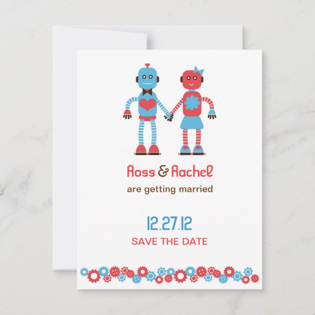 Save The Date Thème de robot mignon pour mariage à annoncer (Devant)