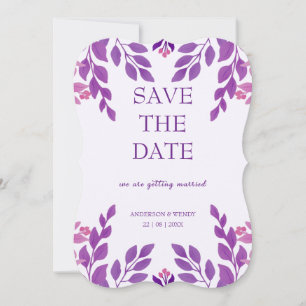 Save The Date Thème Mariage Feuille violet