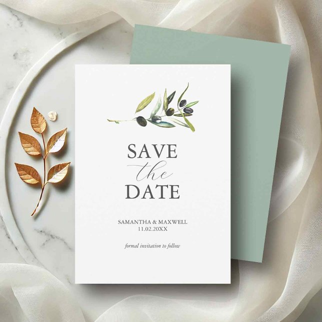 Save The Date Thème Olive Non Photo Mariage Économisez La Date (Non photo save the dates watercolor olive branch by Do Tell A Belle)