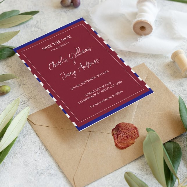 Save The Date Thème Royal Red et Blue Mariage (Save my royal wedding date. Send this bright color save the date card to your family and friends.)